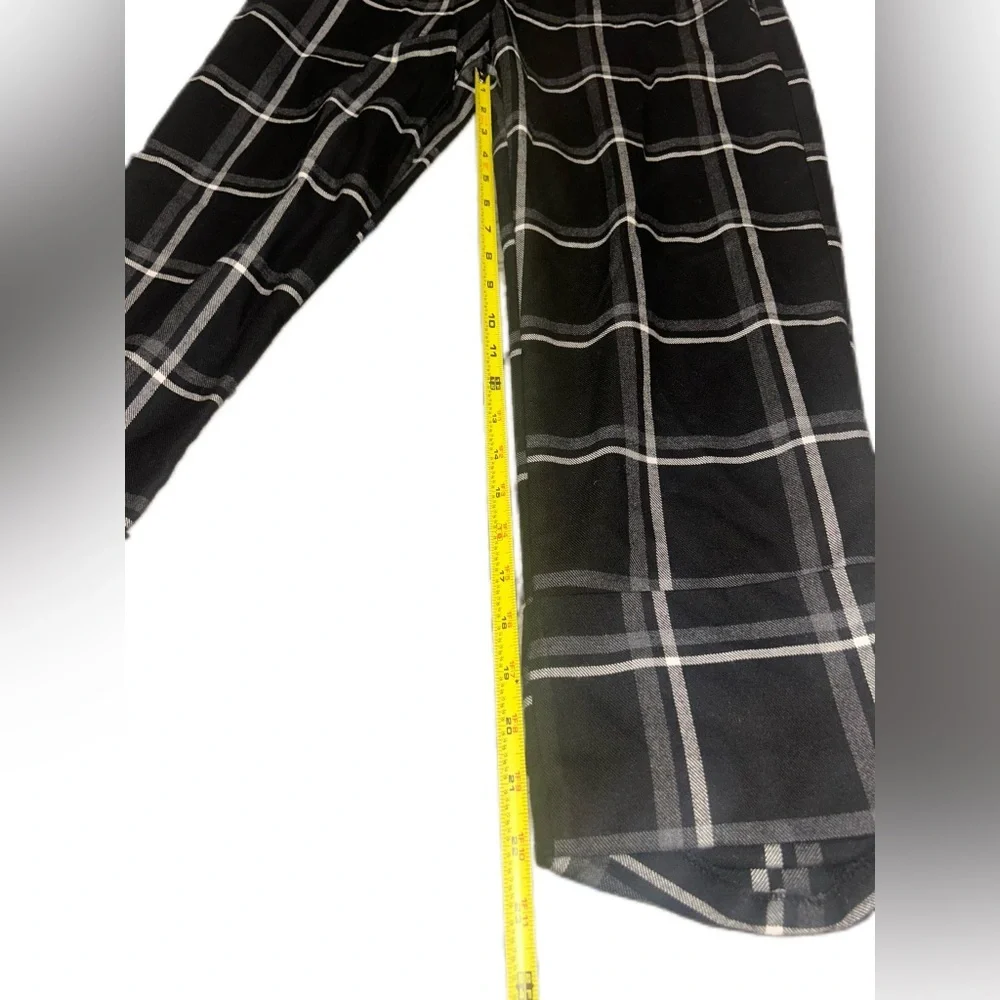 Zara‎ Black & White Plaid Elastic Waist Wide Leg Cuffed Trousers Size Small - Picture 7 of 7